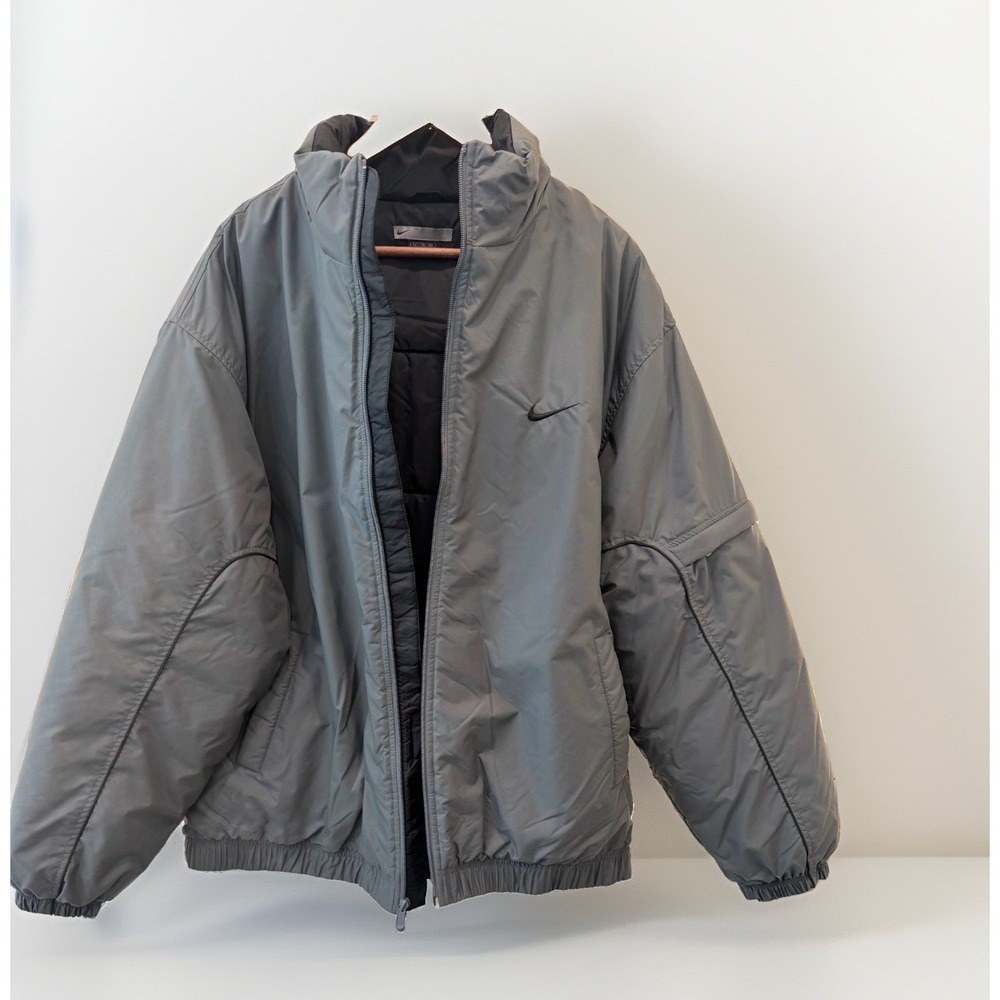 Nike 000 Vintage Y2K Swoosh Men's XL Gray Full Zip Puffer Jacket Stand-Up Collar